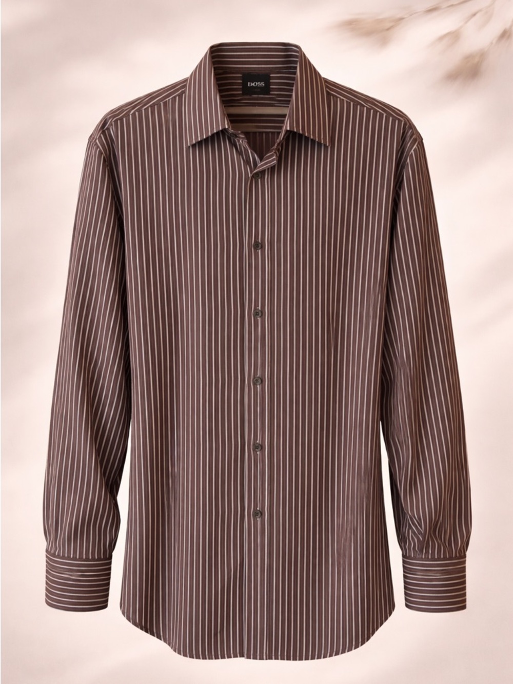 Hugo Boss Fitted XL Brown & Gray Striped Button Down All Cotton Romanian Shirt
